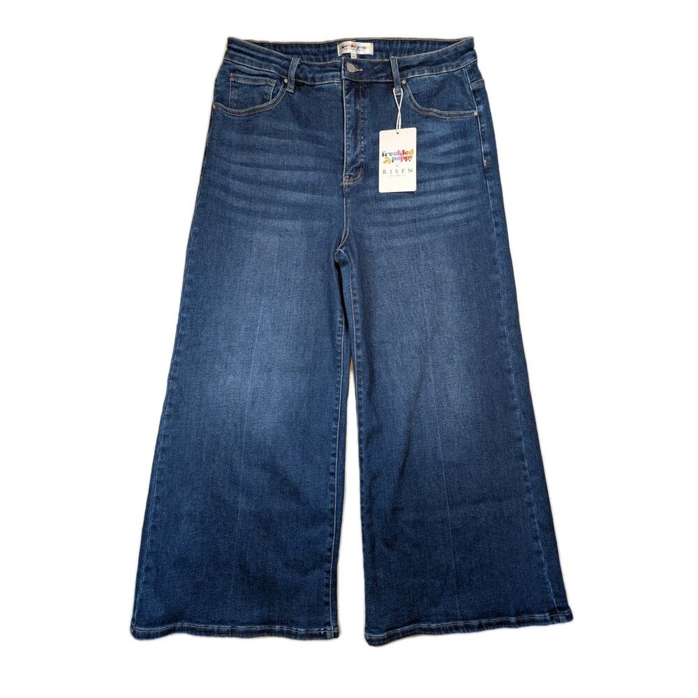 Risen Cropped Wide Leg Jeans Dark Wash High Rise Stretch Denim Size 1X Coastal